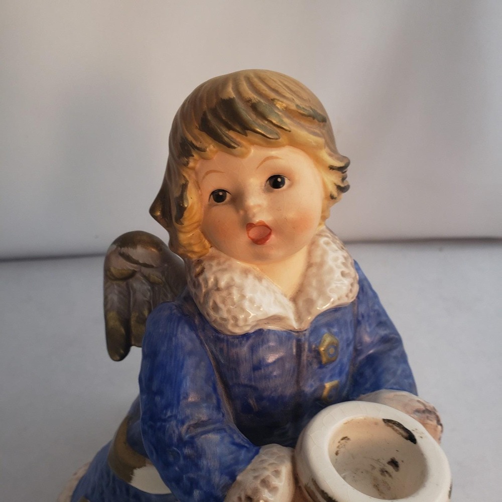 Goebel Handarbeit Large Angel W Germany 42 329 22 Blue Candleholder Frobek 8.75" - Picture 2 of 12